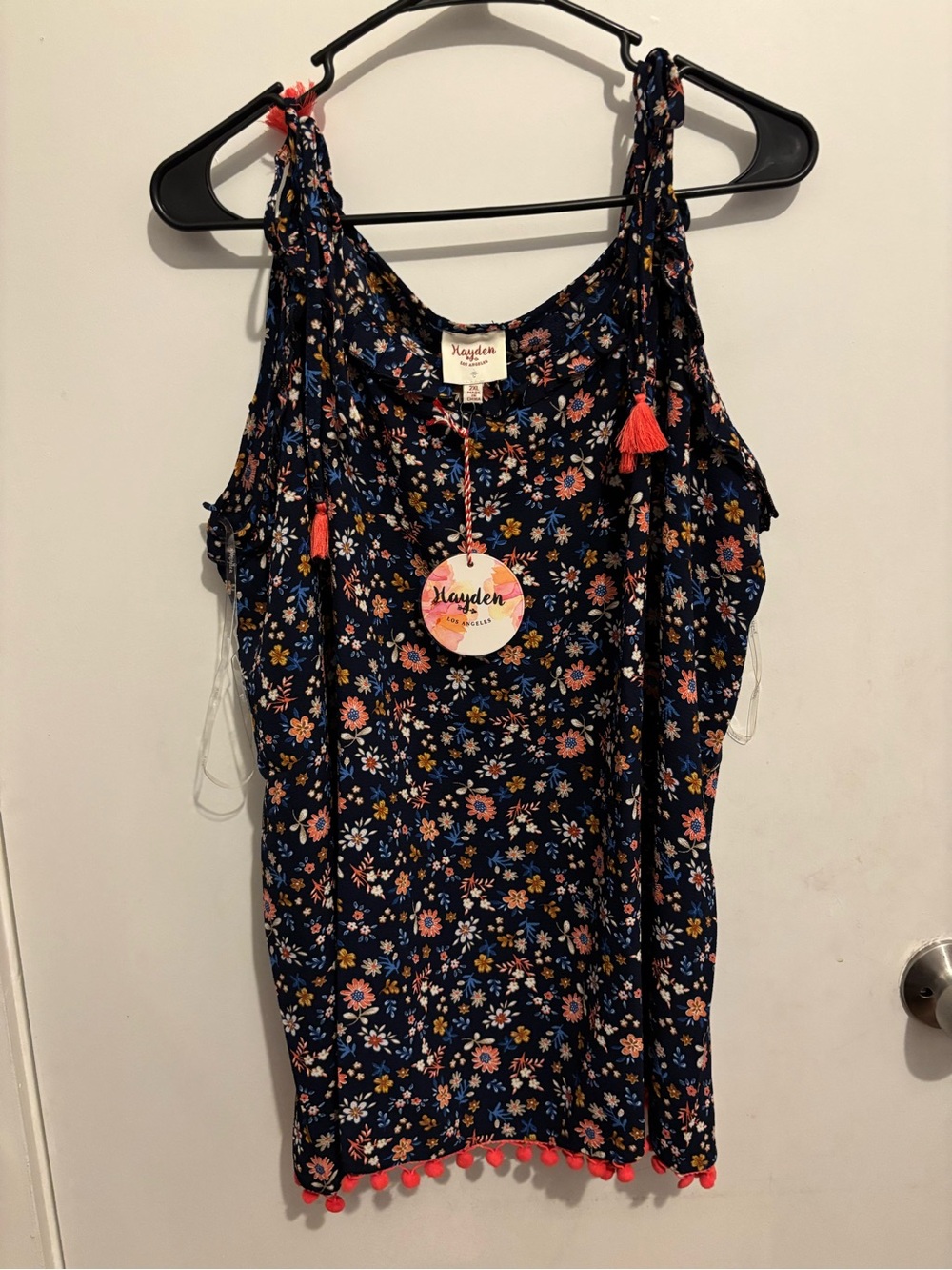 Hayden Navy Floral Tank with Coral & Gold Accents